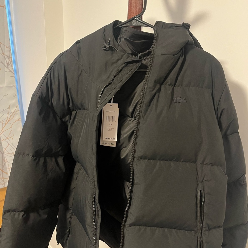 Lacoste Black Quilted Puffer Jacket with High Collar